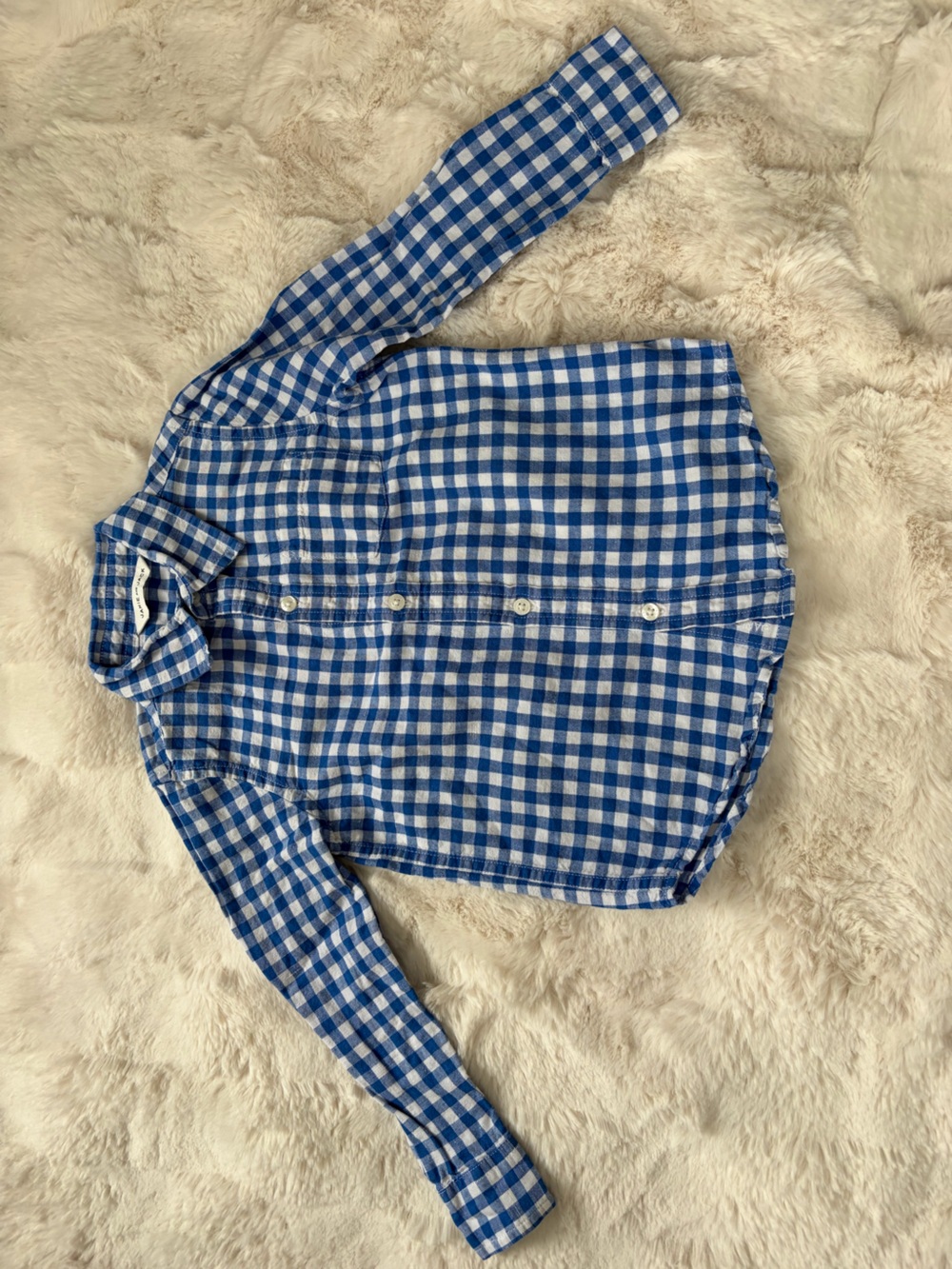 Janie and Jack Blue and White Checkered Long Sleeve Button Down